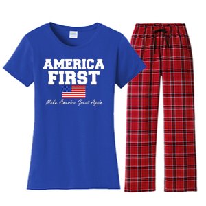 America First Make America Great Again Donald Trump USA Flag Women's Flannel Pajama Set