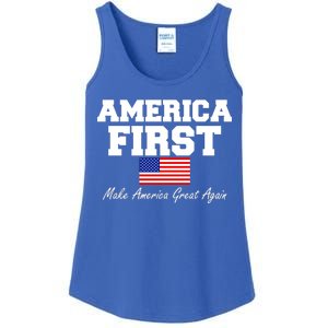 America First Make America Great Again Donald Trump USA Flag Ladies Essential Tank