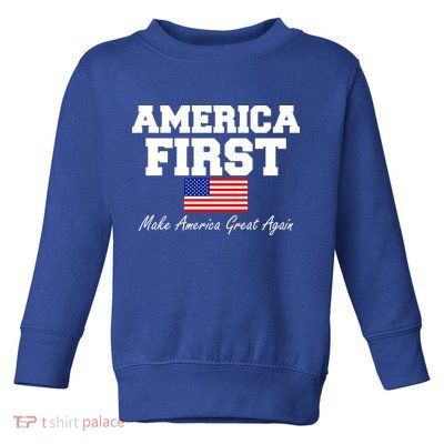 America First Make America Great Again Donald Trump USA Flag Toddler Sweatshirt