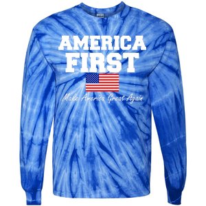 America First Make America Great Again Donald Trump USA Flag Tie-Dye Long Sleeve Shirt