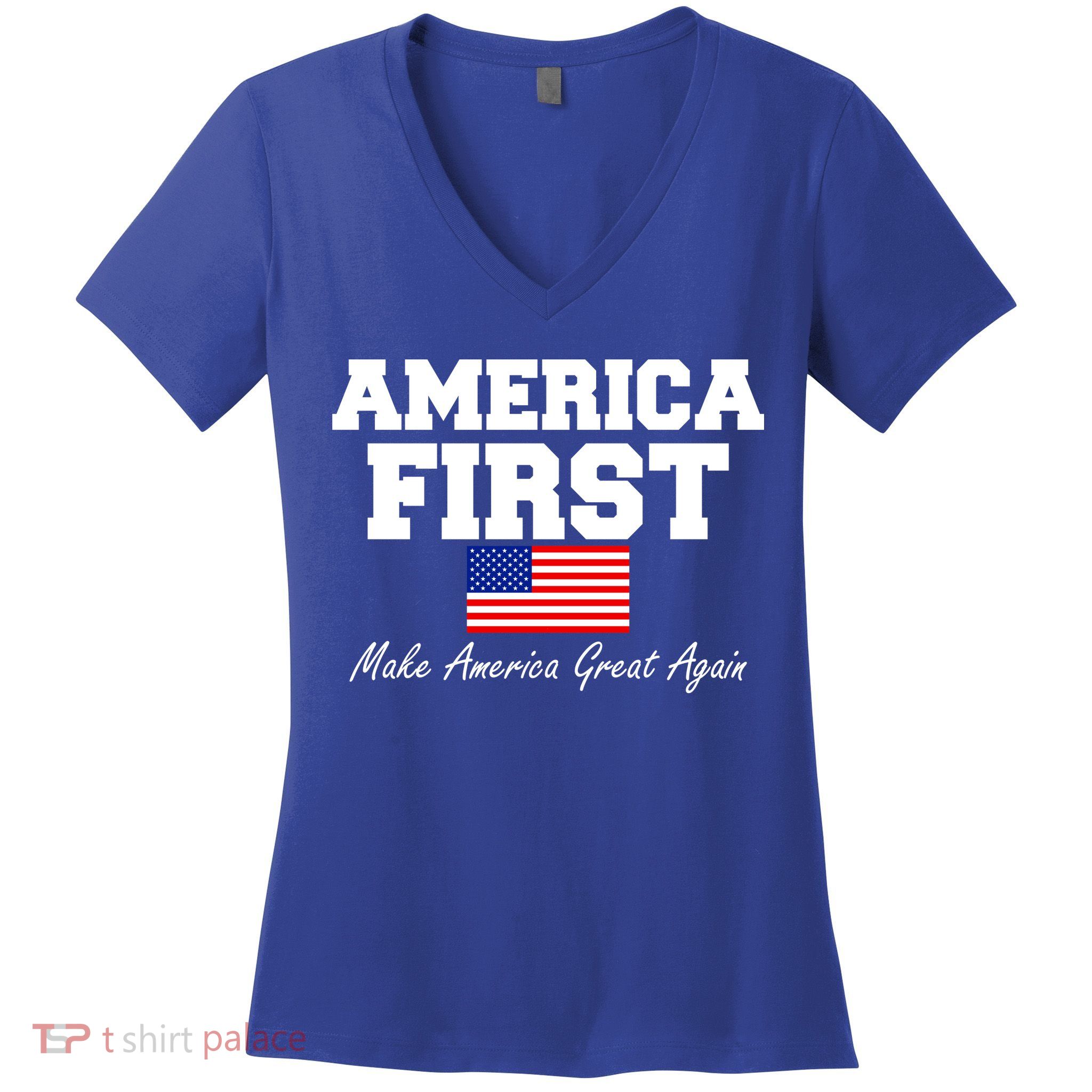 America First Make America Great Again Donald Trump USA Flag Women's V-Neck T-Shirt