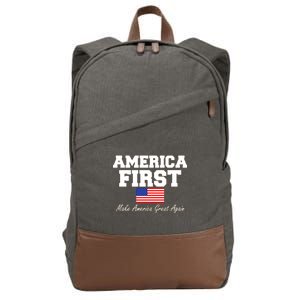 America First Make America Great Again Donald Trump USA Flag Cotton Canvas Backpack