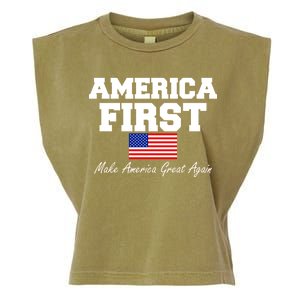 America First Make America Great Again Donald Trump USA Flag Garment-Dyed Women's Muscle Tee