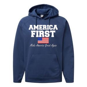 America First Make America Great Again Donald Trump USA Flag Performance Fleece Hoodie