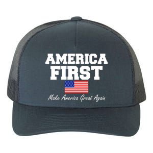 America First Make America Great Again Donald Trump USA Flag Yupoong Adult 5-Panel Trucker Hat