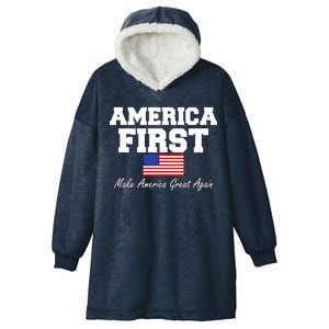 America First Make America Great Again Donald Trump USA Flag Hooded Wearable Blanket