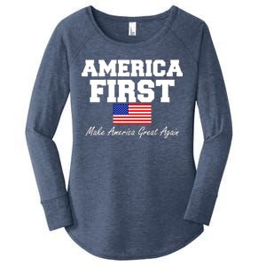 America First Make America Great Again Donald Trump USA Flag Women's Perfect Tri Tunic Long Sleeve Shirt