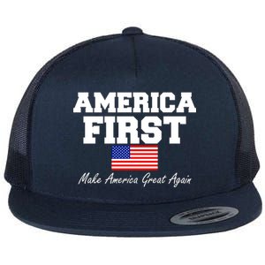 America First Make America Great Again Donald Trump USA Flag Flat Bill Trucker Hat