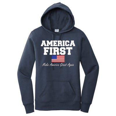 America First Make America Great Again Donald Trump USA Flag Women's Pullover Hoodie