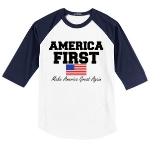 America First Make America Great Again Donald Trump USA Flag Baseball Sleeve Shirt