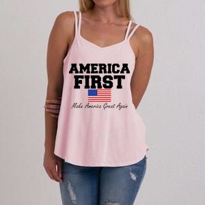 America First Make America Great Again Donald Trump USA Flag Women's Strappy Tank