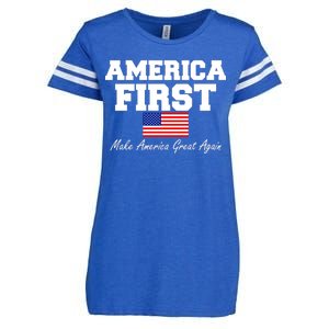 America First Make America Great Again Donald Trump USA Flag Enza Ladies Jersey Football T-Shirt