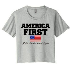 America First Make America Great Again Donald Trump USA Flag Women's Crop Top Tee