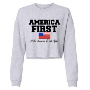 America First Make America Great Again Donald Trump USA Flag Cropped Pullover Crew