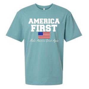 America First Make America Great Again Donald Trump USA Flag Sueded Cloud Jersey T-Shirt