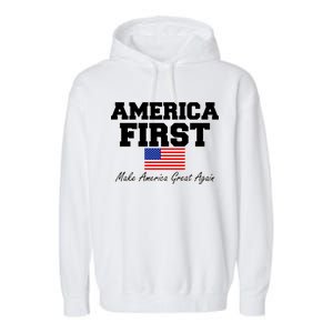 America First Make America Great Again Donald Trump USA Flag Garment-Dyed Fleece Hoodie