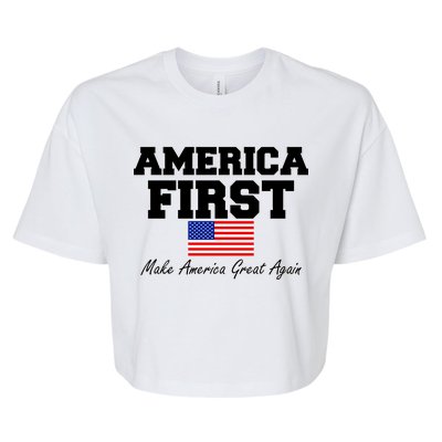 America First Make America Great Again Donald Trump USA Flag Bella+Canvas Jersey Crop Tee