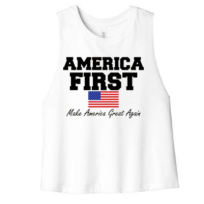 America First Make America Great Again Donald Trump USA Flag Women's Racerback Cropped Tank