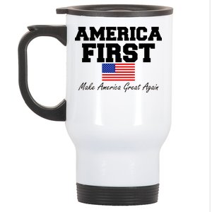 America First Make America Great Again Donald Trump USA Flag Stainless Steel Travel Mug