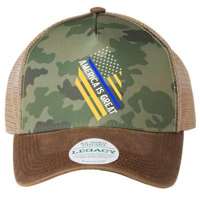 America Is Great Thin Blue Line Flag Legacy Tie Dye Trucker Hat