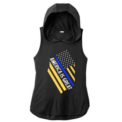 America Is Great Thin Blue Line Flag Ladies PosiCharge Tri-Blend Wicking Draft Hoodie Tank