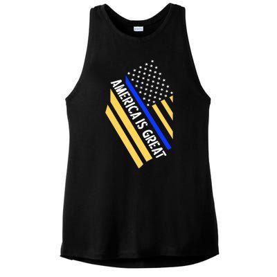 America Is Great Thin Blue Line Flag Ladies PosiCharge Tri-Blend Wicking Tank