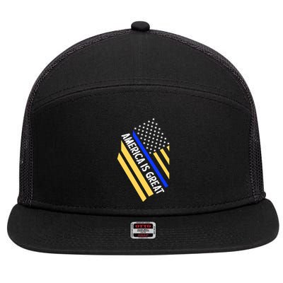 America Is Great Thin Blue Line Flag 7 Panel Mesh Trucker Snapback Hat