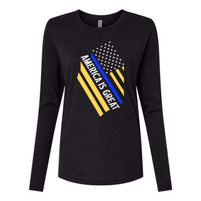 America Is Great Thin Blue Line Flag Womens Cotton Relaxed Long Sleeve T-Shirt