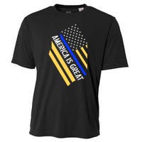 America Is Great Thin Blue Line Flag Cooling Performance Crew T-Shirt