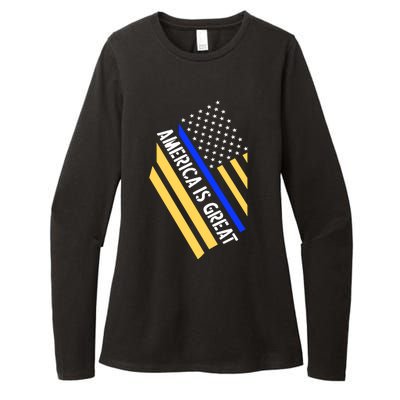 America Is Great Thin Blue Line Flag Womens CVC Long Sleeve Shirt