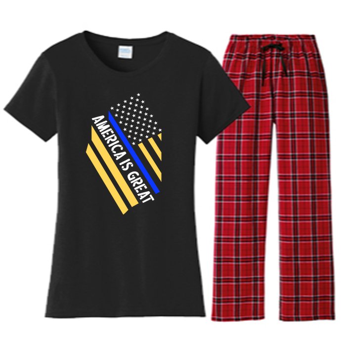 America Is Great Thin Blue Line Flag Women's Flannel Pajama Set