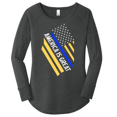 America Is Great Thin Blue Line Flag Women's Perfect Tri Tunic Long Sleeve Shirt