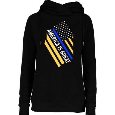 America Is Great Thin Blue Line Flag Womens Funnel Neck Pullover Hood