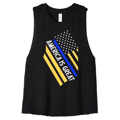 America Is Great Thin Blue Line Flag Women's Racerback Cropped Tank