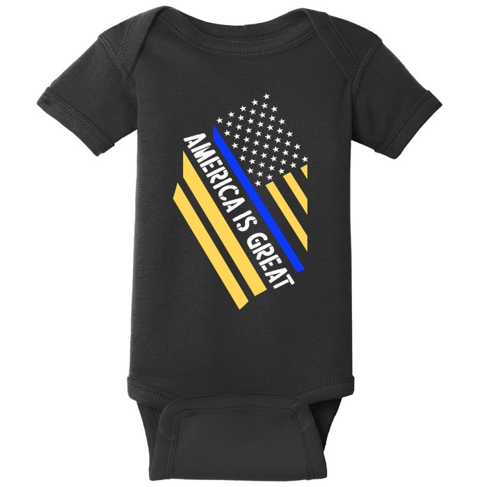 America Is Great Thin Blue Line Flag Baby Bodysuit