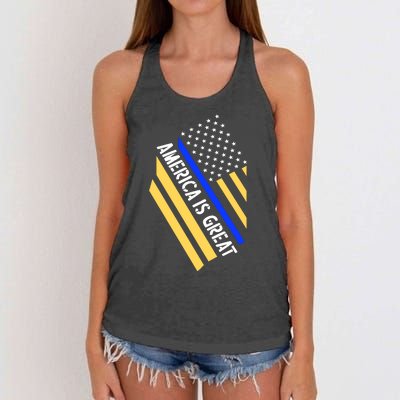 America Is Great Thin Blue Line Flag Women's Knotted Racerback Tank