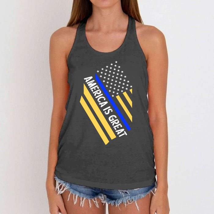 America Is Great Thin Blue Line Flag Women's Knotted Racerback Tank