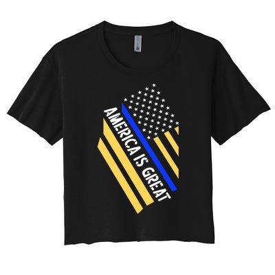 America Is Great Thin Blue Line Flag Women's Crop Top Tee