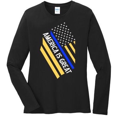 America Is Great Thin Blue Line Flag Ladies Long Sleeve Shirt