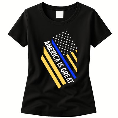 America Is Great Thin Blue Line Flag Womens T-Shirt