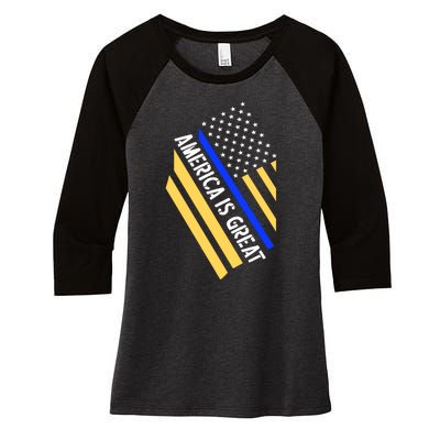 America Is Great Thin Blue Line Flag Women's Tri-Blend 3/4-Sleeve Raglan Shirt