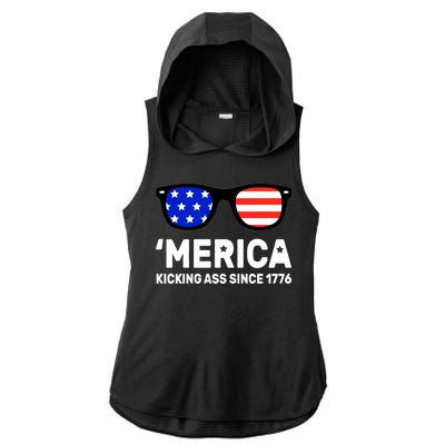 America Kicking Ass Since 1776 Ladies PosiCharge Tri-Blend Wicking Draft Hoodie Tank