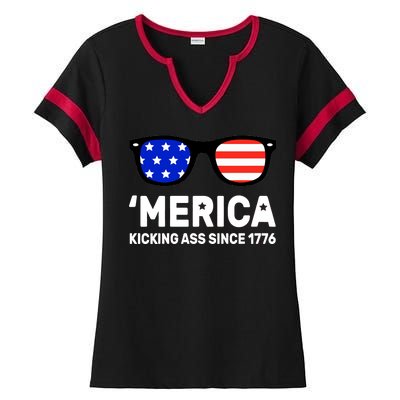 America Kicking Ass Since 1776 Ladies Halftime Notch Neck Tee