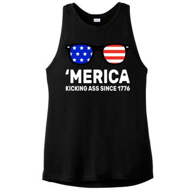 America Kicking Ass Since 1776 Ladies PosiCharge Tri-Blend Wicking Tank