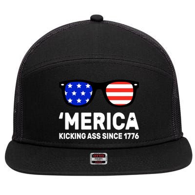 America Kicking Ass Since 1776 7 Panel Mesh Trucker Snapback Hat