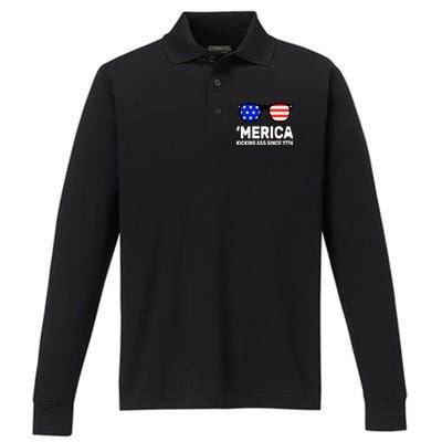 America Kicking Ass Since 1776 Performance Long Sleeve Polo