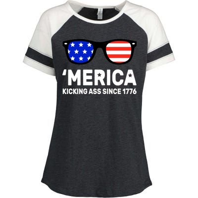 America Kicking Ass Since 1776 Enza Ladies Jersey Colorblock Tee