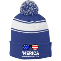 America Kicking Ass Since 1776 Stripe Pom Pom Beanie