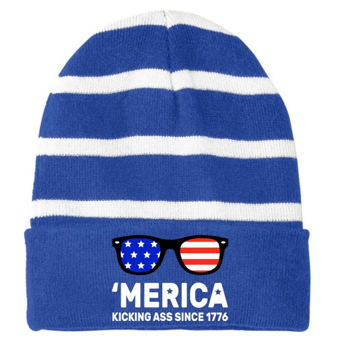 America Kicking Ass Since 1776 Striped Beanie with Solid Band