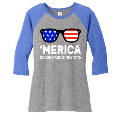 America Kicking Ass Since 1776 Women's Tri-Blend 3/4-Sleeve Raglan Shirt